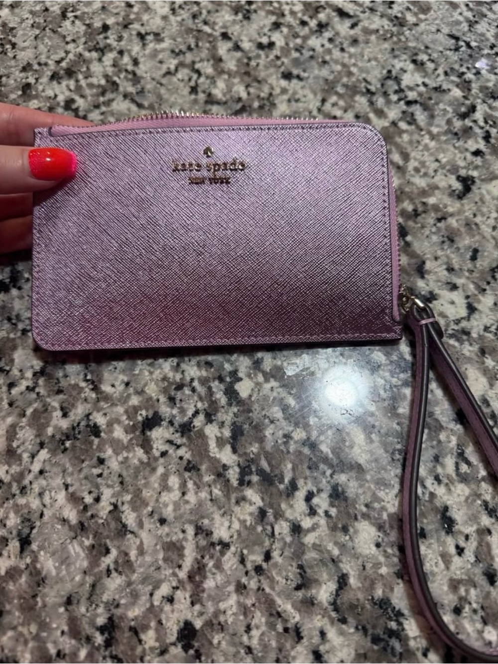kate spade metallic pink zip-around wristlet card holder